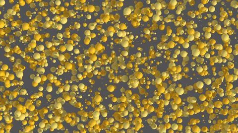 Yellow balls flying. Gray background. Abstract illustration, 3d render. Stock Illustration