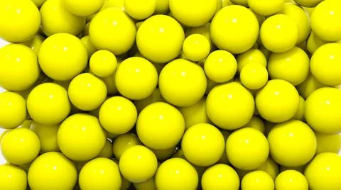 Yellow balls, many bright bubbles. 3d illustration, design objects. Decorative イラスト素材