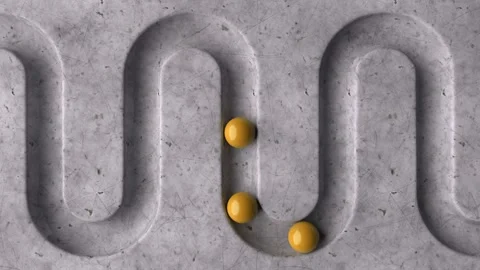 Yellow balls rolling in geometry deepening on a marble background Stock Footage 263557704