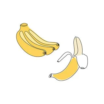 Yellow banana fruit. Continuous one line drawing. Stock Illustration