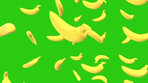 Yellow bananas falling on a green background Stock Footage 296573063