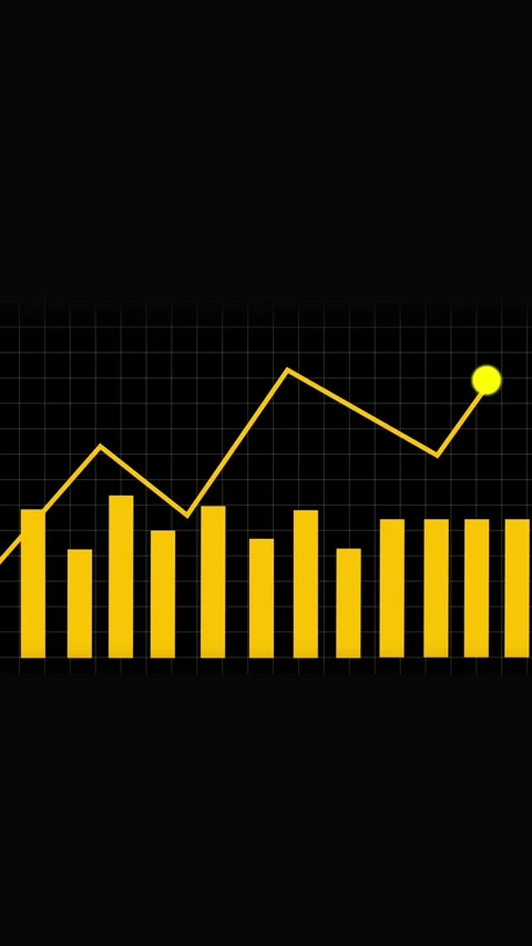 Yellow Bar Graph and Line Chart with a Data Point on a Black Grid Backgroun.. Stock Footage 337459929
