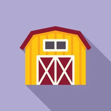 Yellow barn building farm structure ranch icon with long shadow Ilustración de archivo