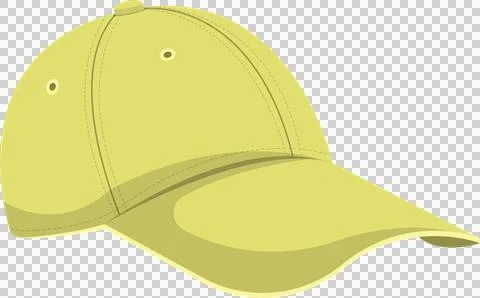 A yellow baseball cap with visor, eyelets, and button against a plain black.. Stock Illustration