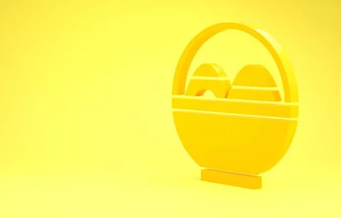 Yellow Basket with easter eggs icon isolated on yellow background. Happy East Stock Illustration