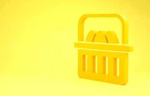 Yellow Basket with easter eggs icon isolated on yellow background. Happy East Stock Illustration