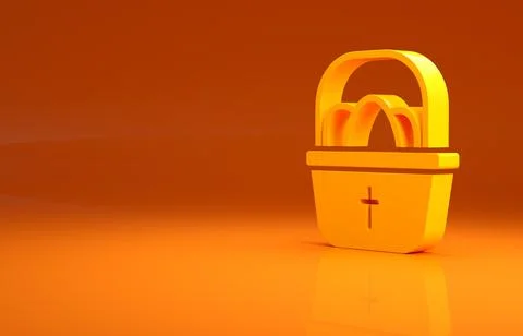 Yellow Basket with easter eggs icon isolated on orange background. Happy Easter イラスト素材