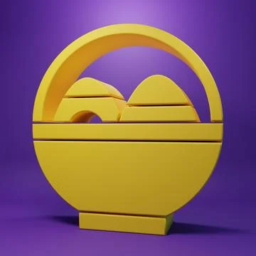 Yellow Basket with easter eggs icon isolated on purple background. Happy Ea.. 스톡 일러스트