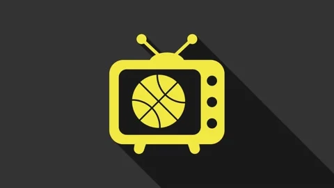 Yellow Basketball match on tv program icon isolated on grey background. 4K Video Video stock 147698386