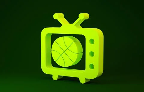 Yellow Basketball match on tv program icon isolated on green background. Mini 스톡 일러스트