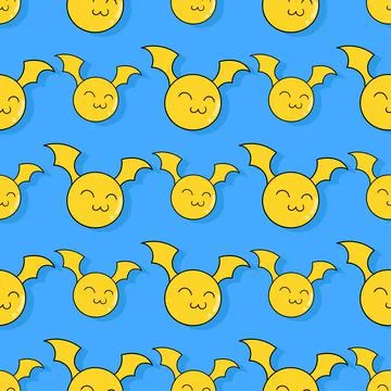 Yellow bat cute seamless repeat pattern. background illustration Stock Illustration