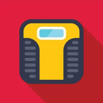Yellow bathroom scale displaying weight on red background Stock Illustration