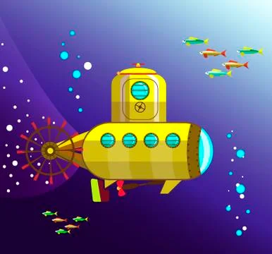Yellow bathyscaphe under the water Stock Illustration