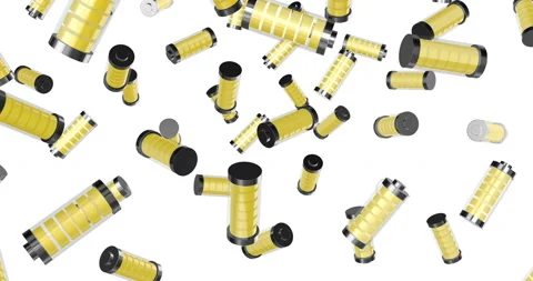 Yellow Batteries falling slow motion Stock Footage 236402670