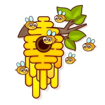 Yellow bee hive on a white background. Bee hive isolate. Illustrazione stock