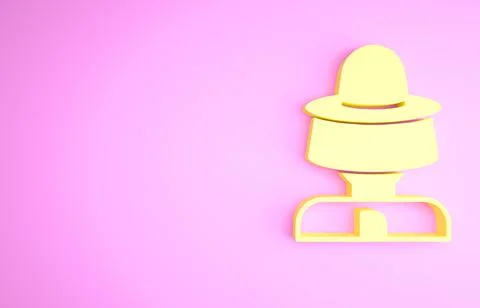 Yellow Beekeeper with protect hat icon isolated on pink background. Special Illustrazione stock