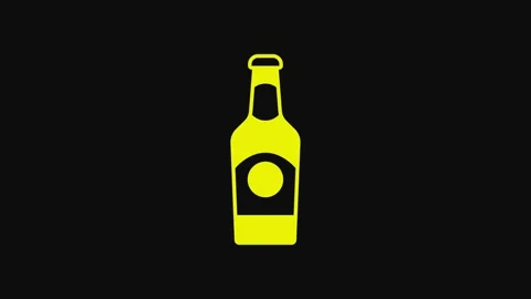 Yellow Beer bottle icon isolated on black background. 4K Video motion graphic Stock Footage 233073350