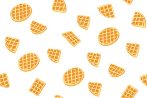 Yellow Belgian waffles seamless pattern for print design. Cartoon sweet vector Stock Illustration
