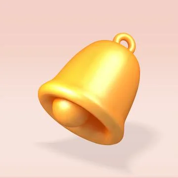 Yellow bell 3d icon. Notification bell isolated 3d illustration. Stock Illustration