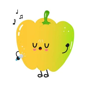 Yellow bell pepper character singing with microphone Stock Illustration