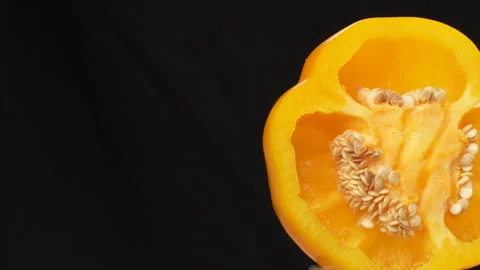 Yellow Bell Pepper Cross Section Macro Close Up Black Background Stock Footage 325568184
