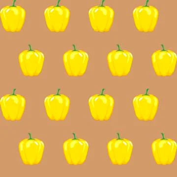 Yellow bell pepper stock vector seamless pattern on light brown background Stock Illustration