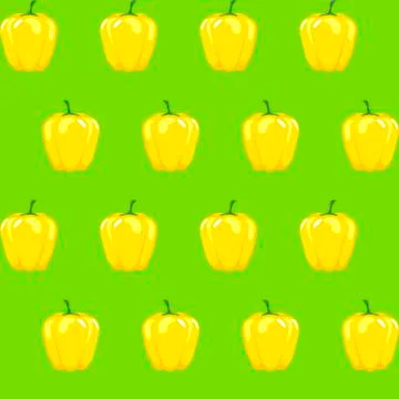 Yellow bell pepper stock vector seamless pattern on neon green background Illustrazione stock