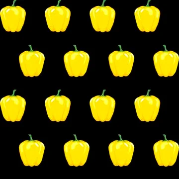 Yellow bell pepper stock vector seamless pattern on black background Stock Illustration