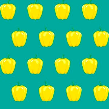 Yellow bell pepper stock vector seamless pattern on blue green background Stock Illustration