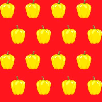 Yellow bell pepper stock vector seamless pattern on red background Stock Illustration