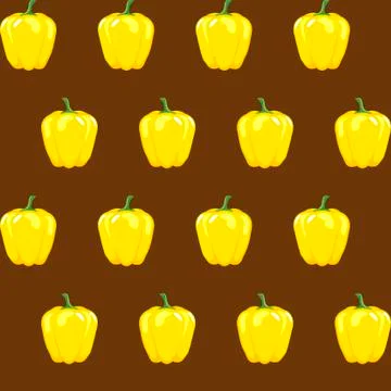 Yellow bell pepper stock vector seamless pattern on dark brown background Stock Illustration