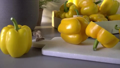Yellow bell peppers composition in a table Stock Footage 132603023