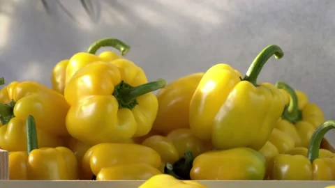 Yellow bell peppers composition in a table Stock Footage 132603175