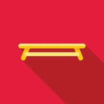 Yellow bench casting long shadow on crimson background Illustrazione stock