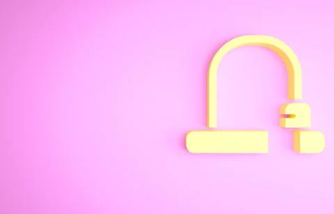 Yellow Bicycle lock U shaped industrial icon isolated on pink background. Min Stock Illustration