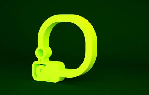 Yellow Bicycle lock U shaped industrial icon isolated on green background. Mi 스톡 일러스트