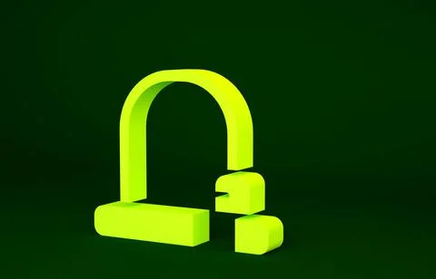 Yellow Bicycle lock U shaped industrial icon isolated on green background. Mi Stock Illustration