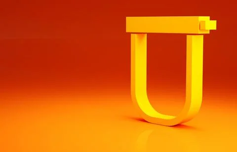 Yellow Bicycle lock U shaped industrial icon isolated on orange background Illustrazione stock
