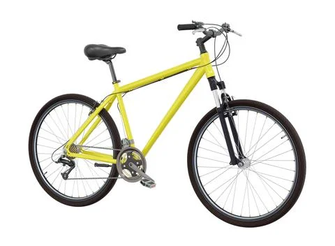 Yellow bicycle, side front view isolated on white background, 3D illustration Stock Illustration