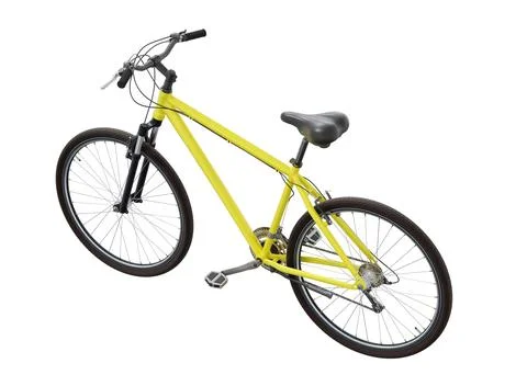 Yellow bicycle, side top view isolated on white background, 3D illustration Stock Illustration