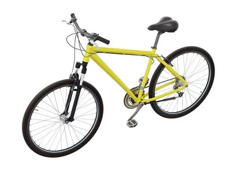 Yellow bicycle, side top view isolated on white background, 3D illustration Stock Photos
