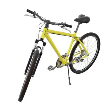Yellow bicycle standing on kickstand, front side view isolated Illustrazione stock