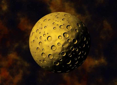 Yellow big meteorite with craters on a space backgrounds Stock Illustration