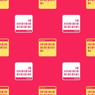 Yellow Binary code icon isolated seamless pattern on red background. Vector Stock Illustration