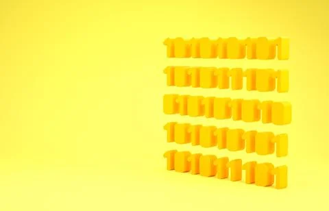 Yellow Binary code icon isolated on yellow background. Minimalism concept. 3d Stock Illustration
