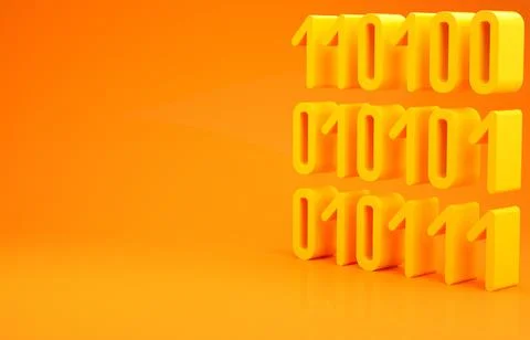 Yellow Binary code icon isolated on orange background. Minimalism concept. 3d Stock Illustration