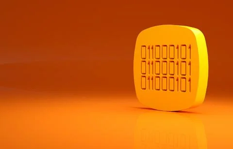 Yellow Binary code icon isolated on orange background. Minimalism concept. 3d Stock Illustration