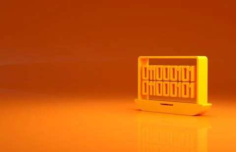 Yellow Binary code icon isolated on orange background. Minimalism concept. 3d 스톡 일러스트