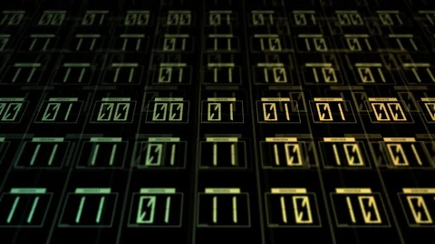 Yellow Binary Software Commands Processing through a Computer Program - V1 Stock Footage 124505241