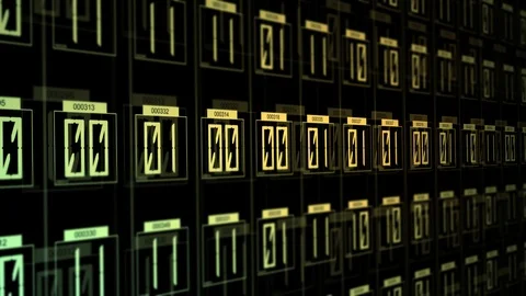 Yellow Binary Software Commands Processing through a Computer Program - V2 Stock Footage 124505314